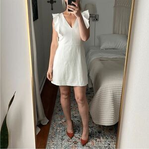 French Connection Whisper‎ Dress Womens Size 0 White Ruffle V Neck Minidress